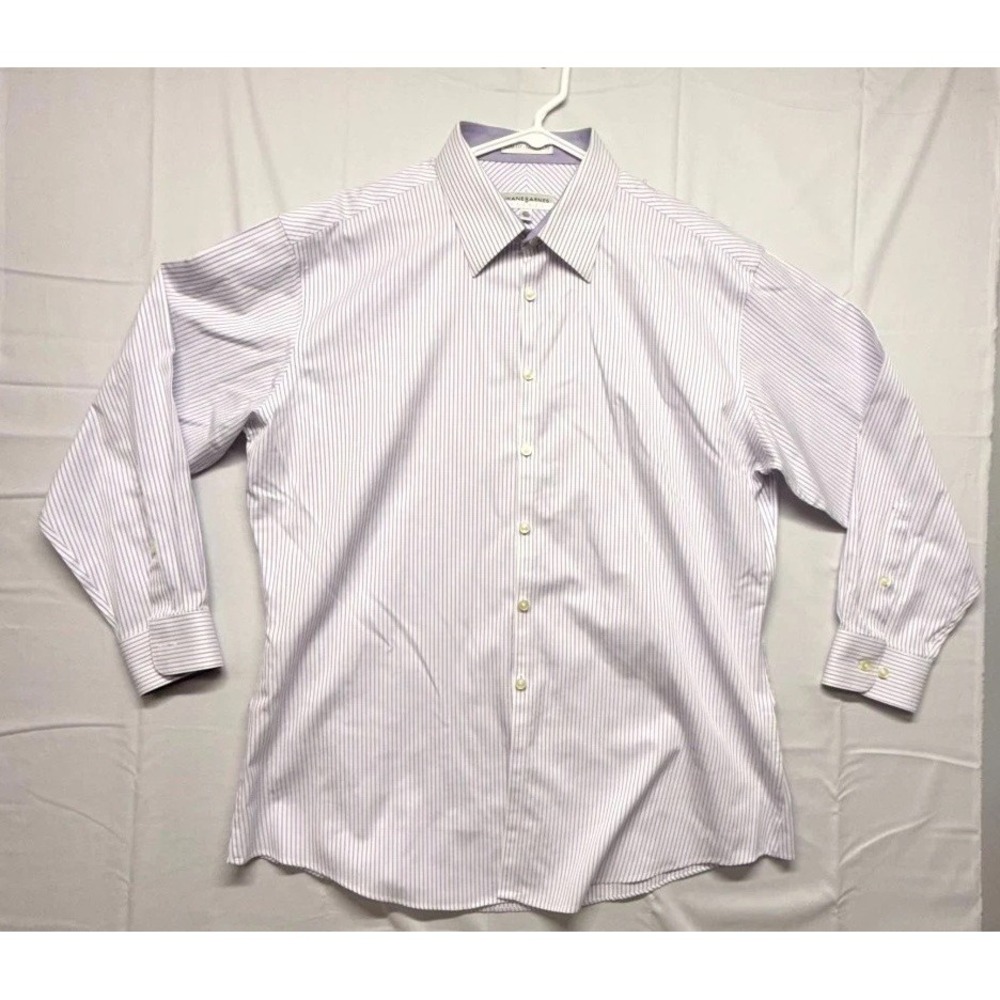 Jhane Barnes Dress Shirt Mens 17.5 Purple Striped Cotton Slim Fit Non Iron
